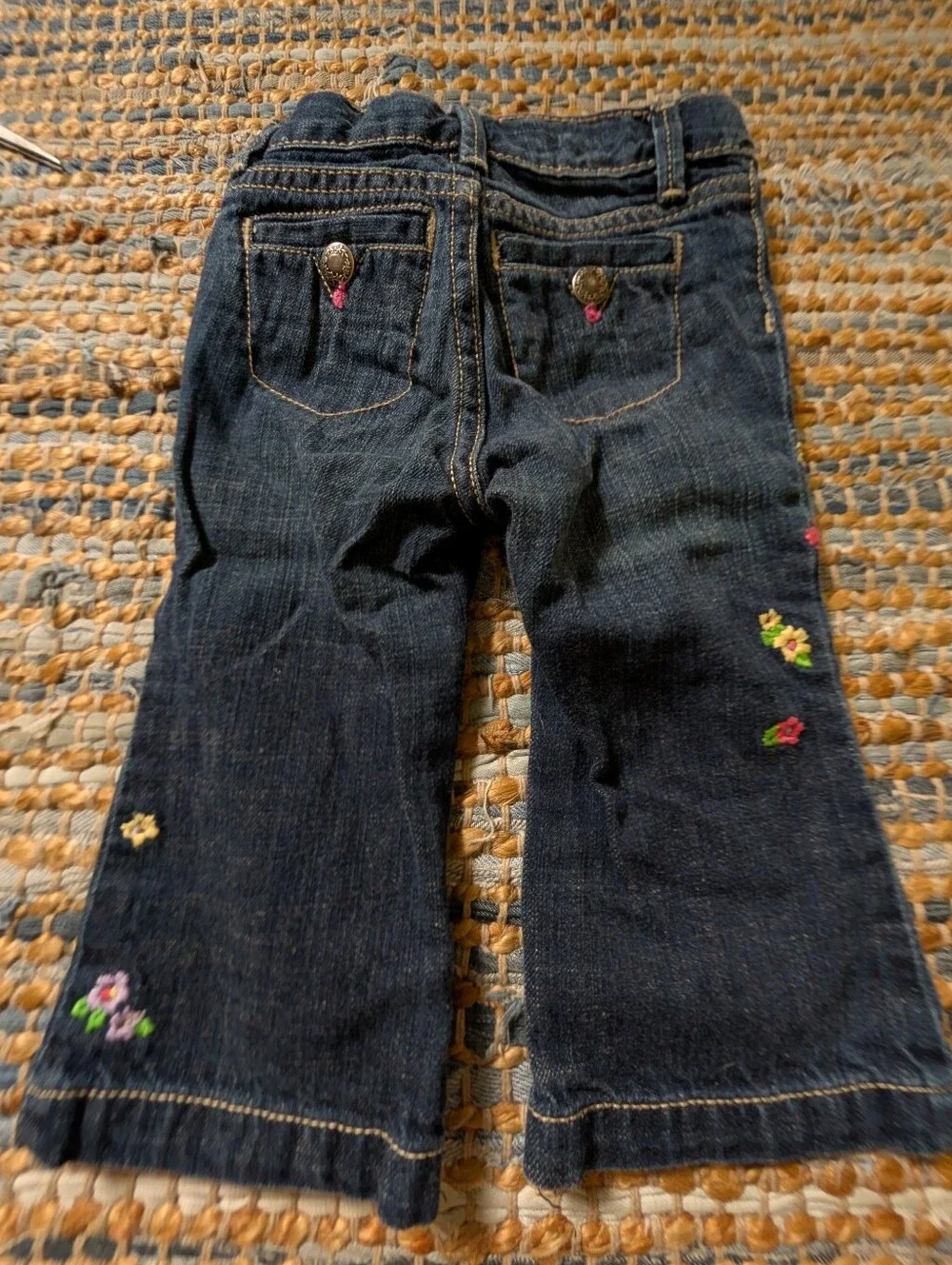 Vtg Gap Toddler Jeans 12-18M Floral Embroidered Flare Boho Y2K Dark Wash